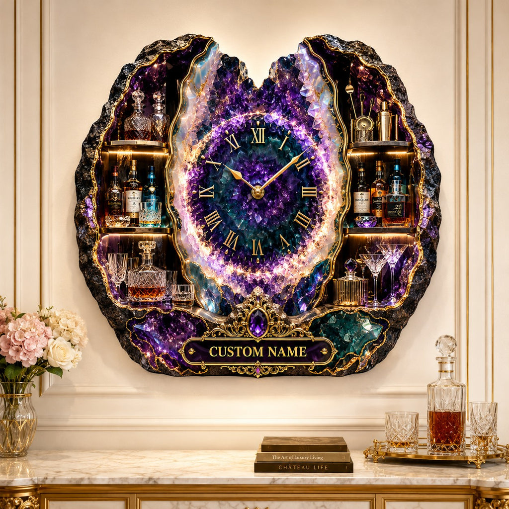 Personalized geode bar wall clock — personalized with a custom name