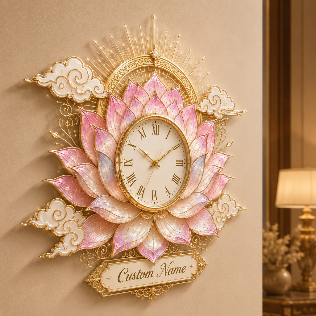 Lotus Lovers Custom Name Wall Clock — personalized with a custom name