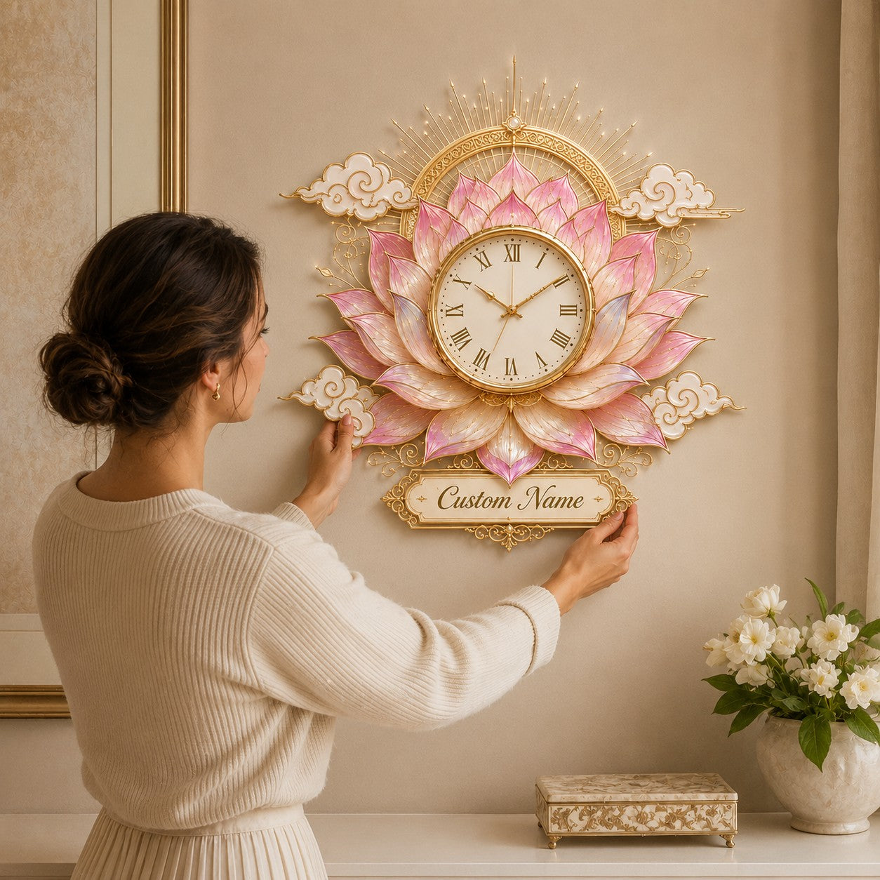 Lotus Lovers Custom Name Wall Clock — personalized with a custom name