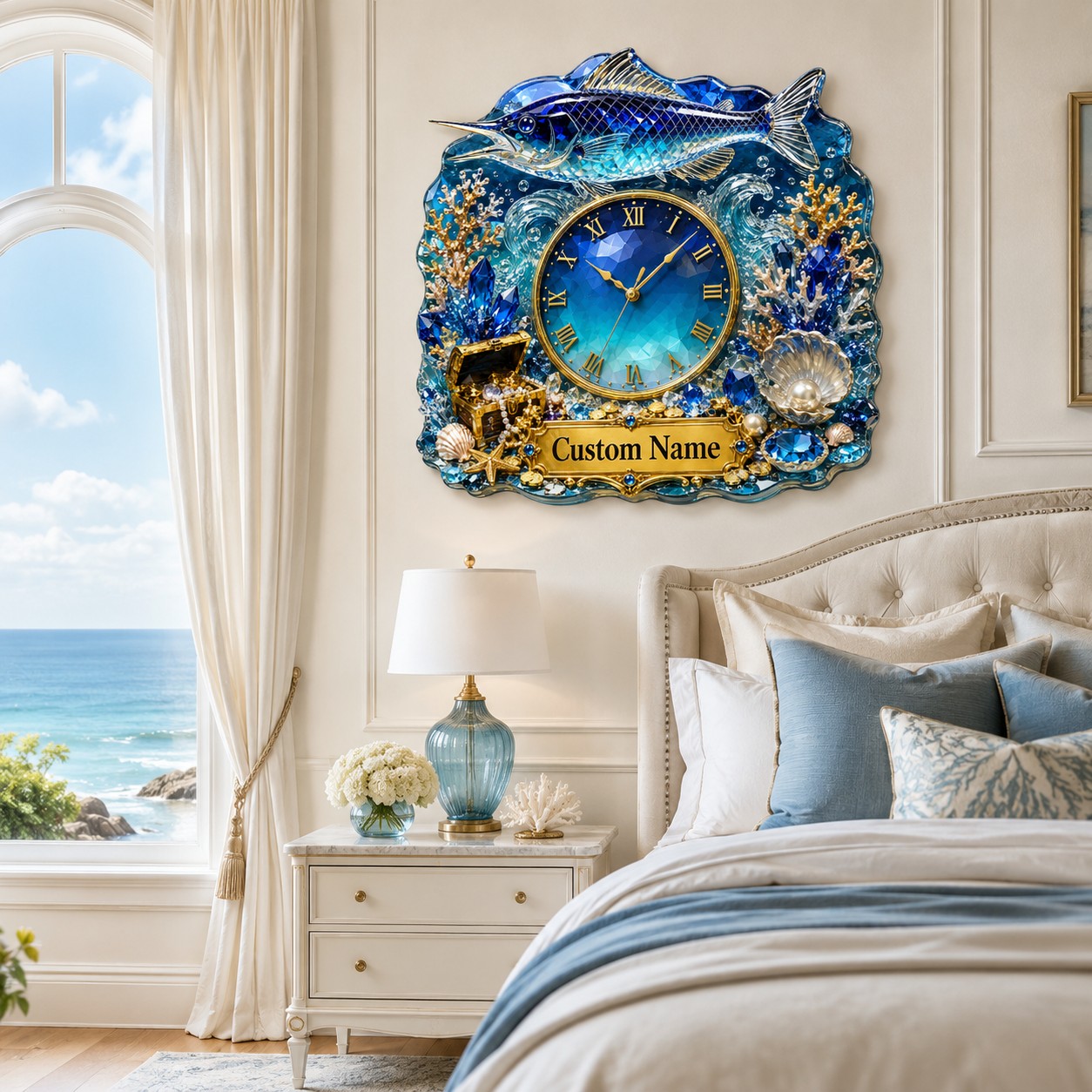 Sapphire marlin Custom Name Wall Clock — personalized with a custom name