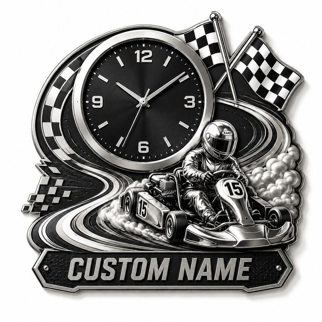 Karting Enthusiasts Custom Name Wall Clock — personalized with a custom name