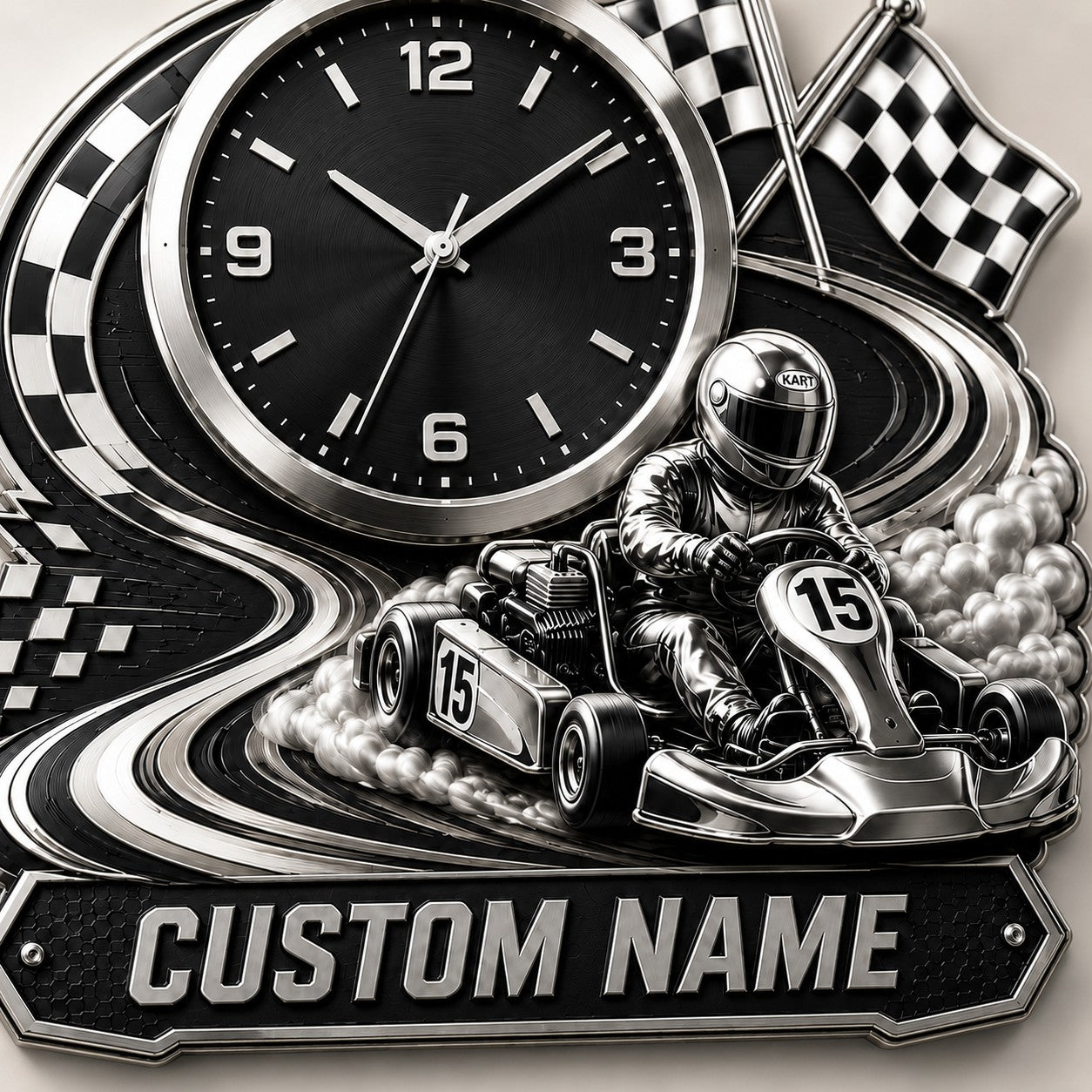 Karting Enthusiasts Custom Name Wall Clock — personalized with a custom name