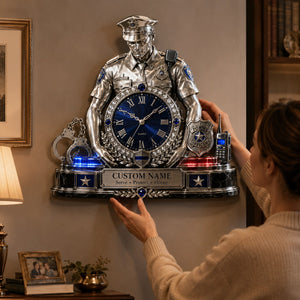 Personalized Police Officer Gift Wall Clock with Custom Name - Silent Quartz Printed Acrylic Housewarming Gift