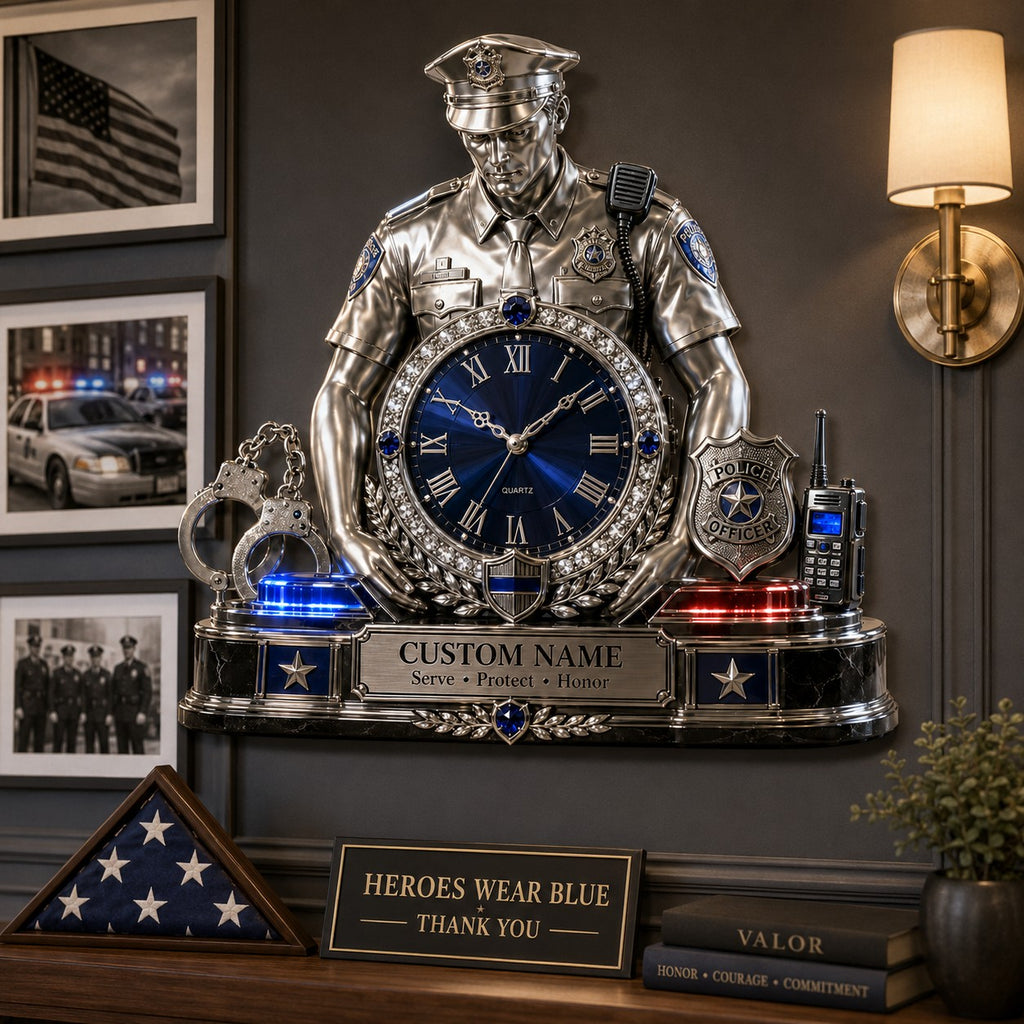 Police officer gift Custom Name Wall Clock — personalized with a custom name