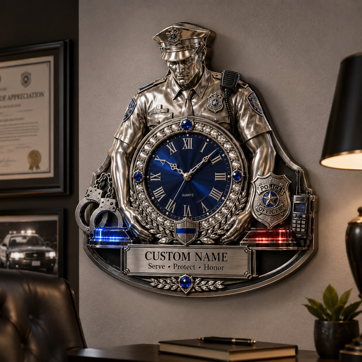 Police officer gift Custom Name Wall Clock — personalized with a custom name