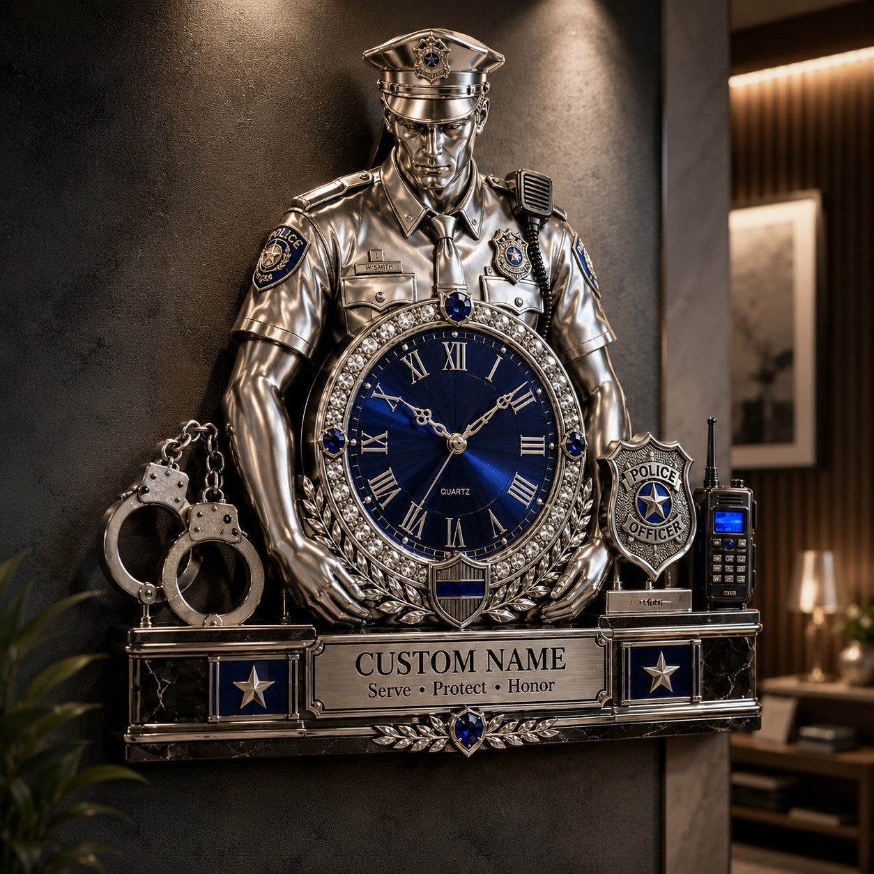 Police officer gift Custom Name Wall Clock — personalized with a custom name