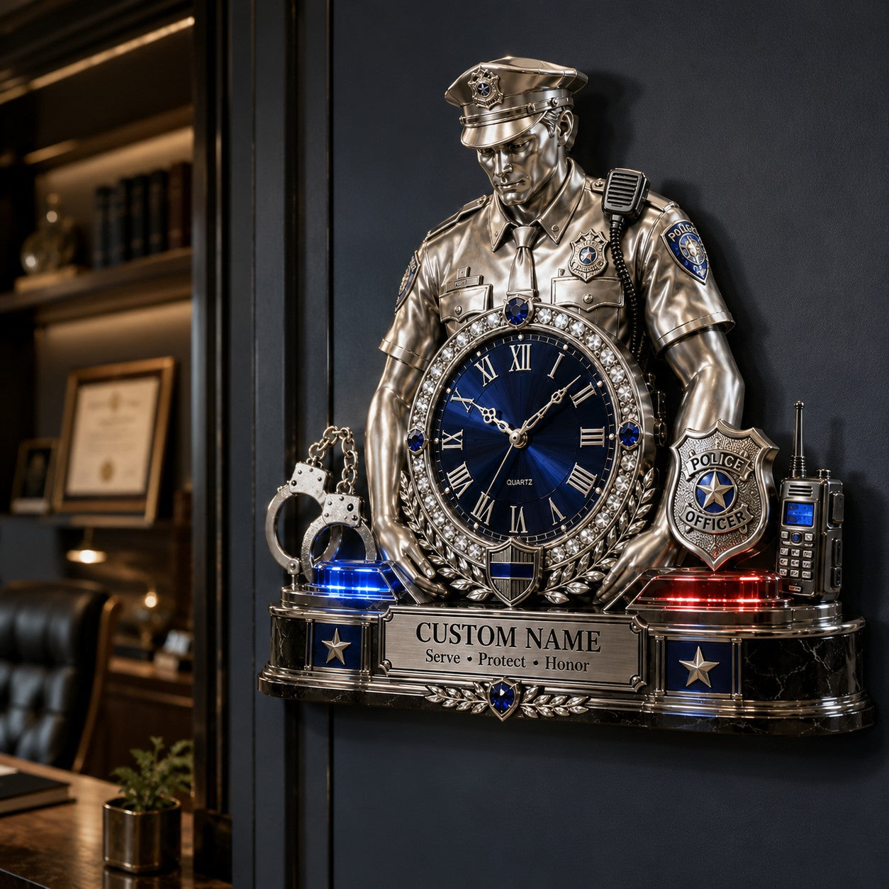 Police officer gift Custom Name Wall Clock — personalized with a custom name