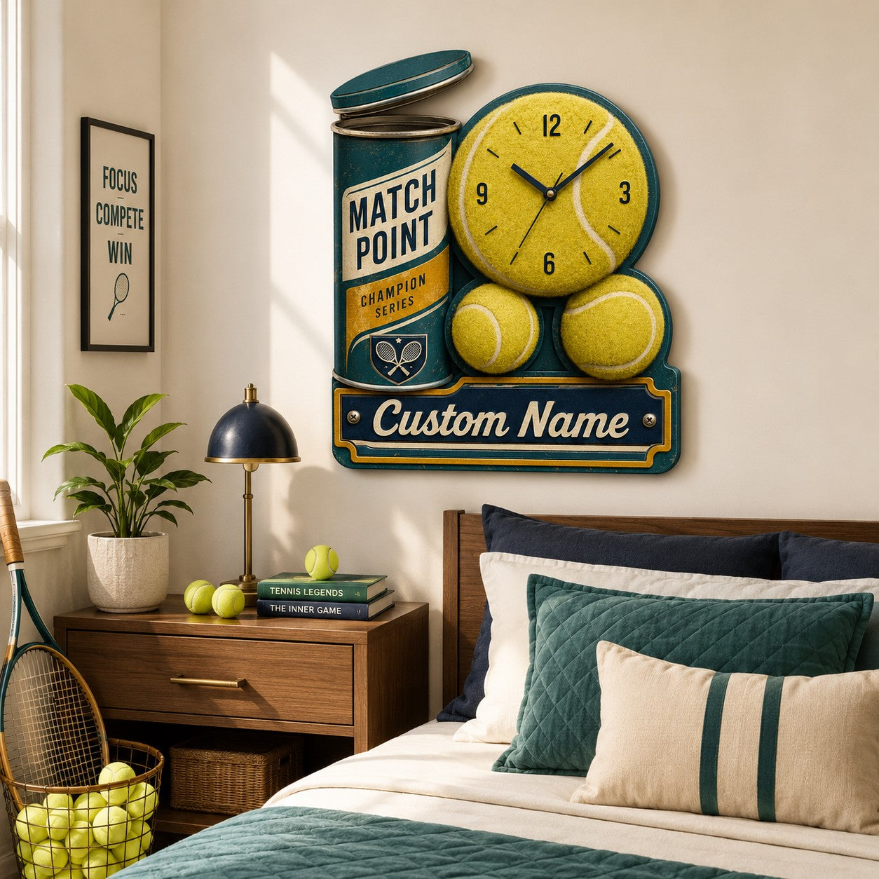 Tennis ball Custom Name Wall Clock — personalized with a custom name