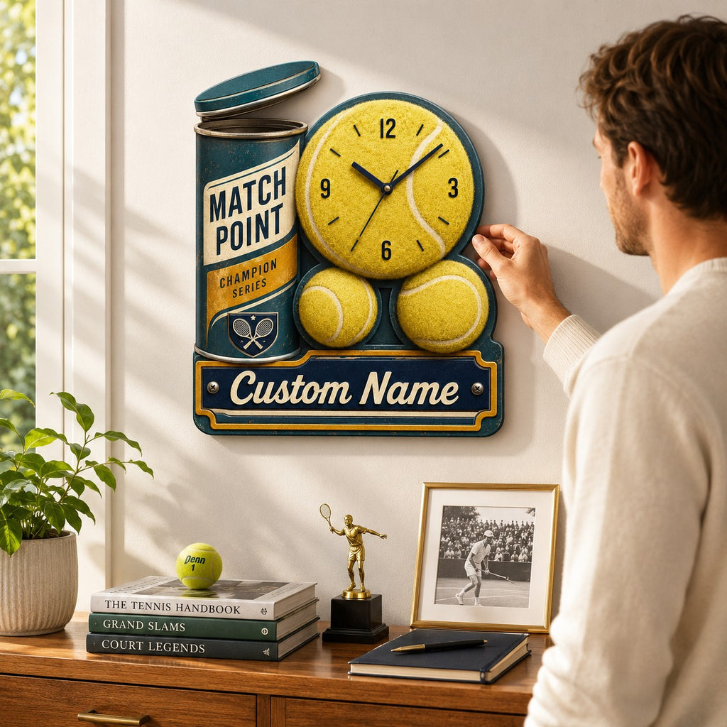 Tennis ball Custom Name Wall Clock — personalized with a custom name
