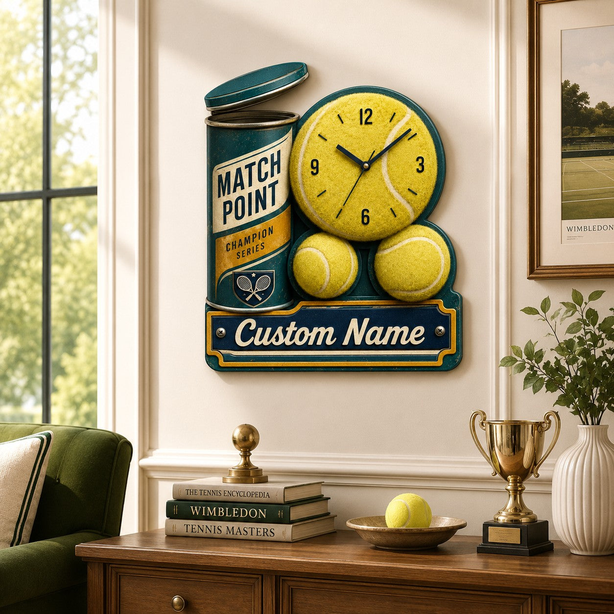 Tennis ball Custom Name Wall Clock — personalized with a custom name