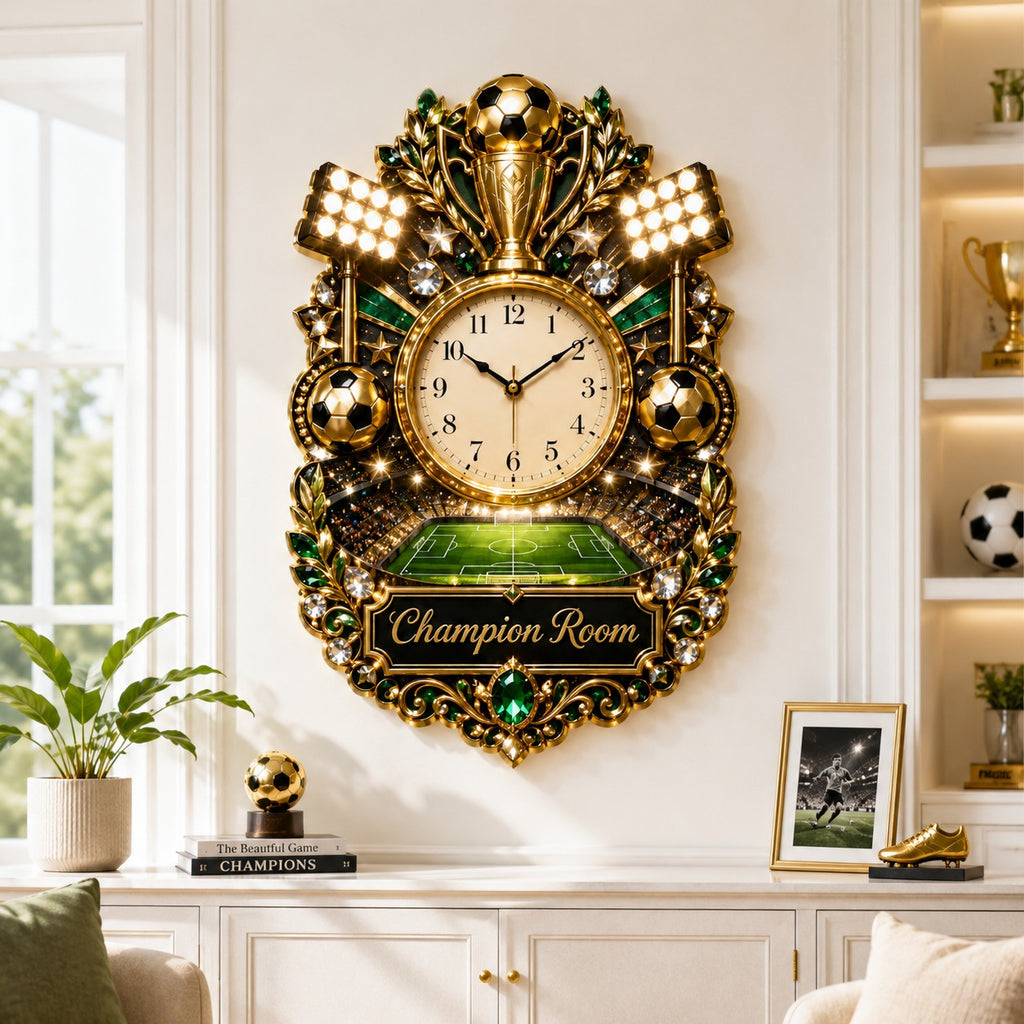 Soccer champion Custom Name Wall Clock — personalized with a custom name