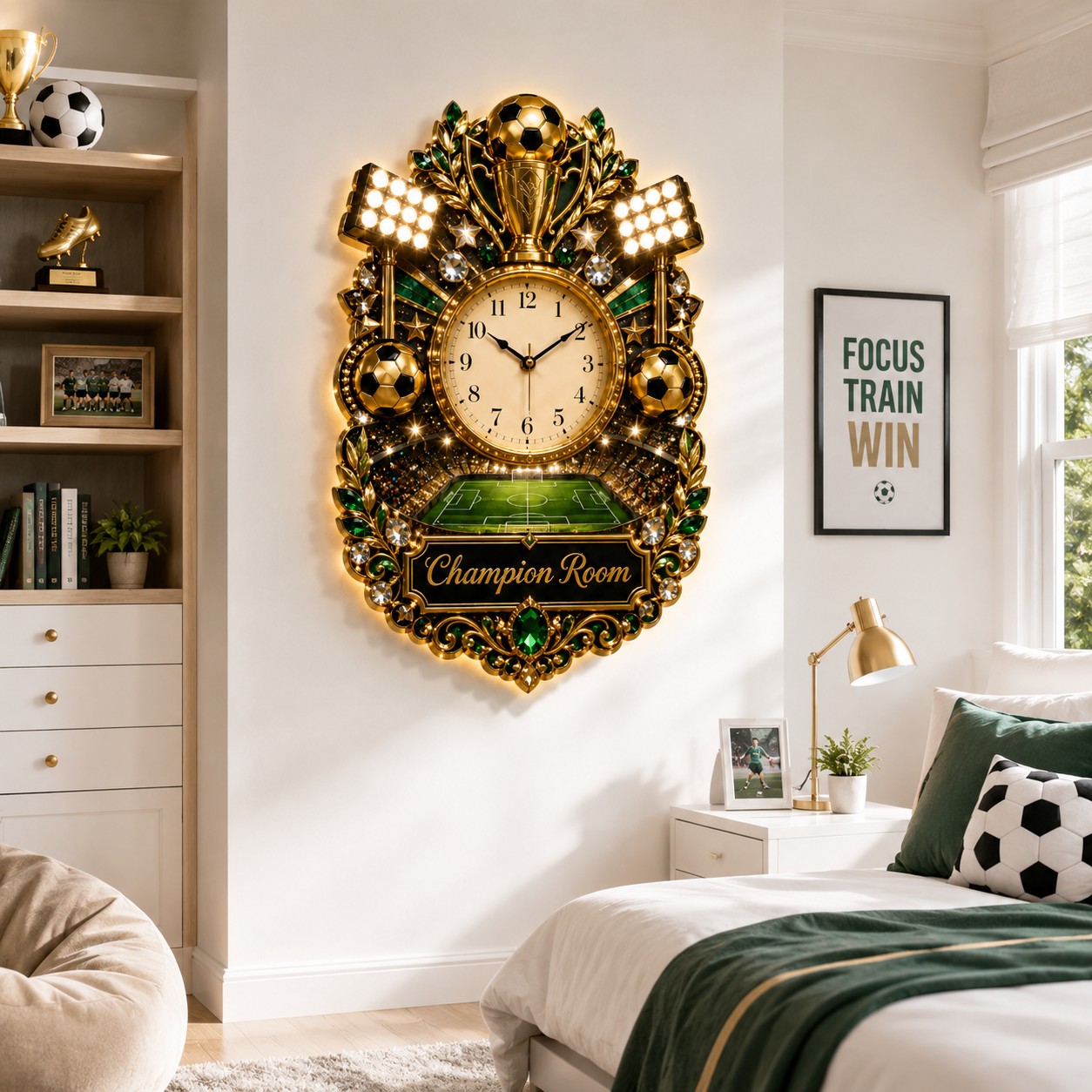 Soccer champion Custom Name Wall Clock — personalized with a custom name
