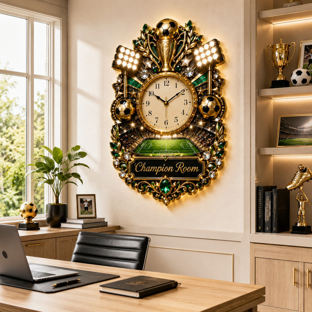 Soccer champion Custom Name Wall Clock — personalized with a custom name