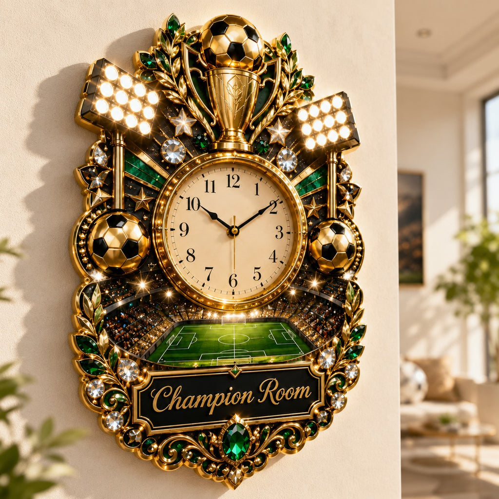 Soccer champion Custom Name Wall Clock — personalized with a custom name