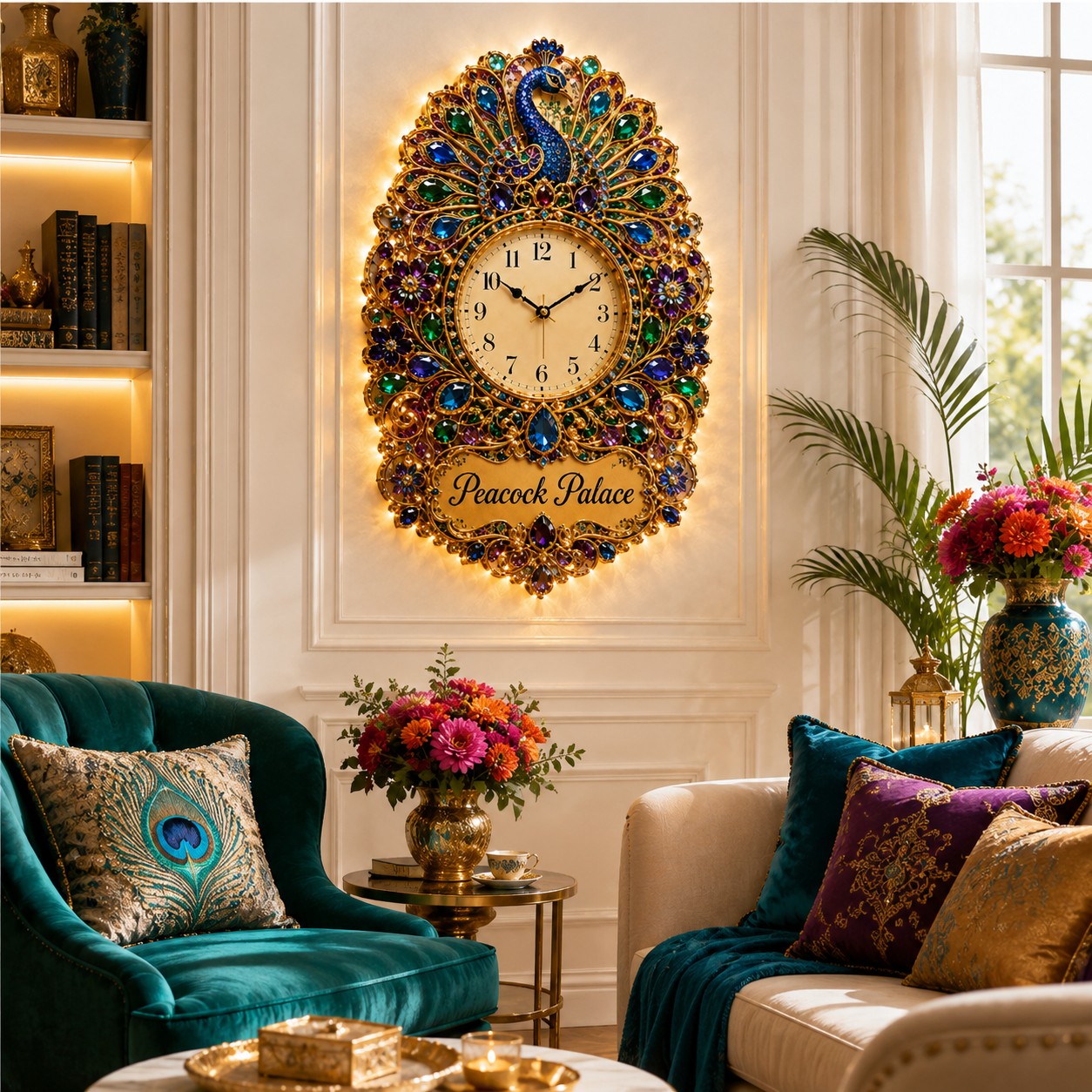 Peacock Custom Name Wall Clock — personalized with a custom name