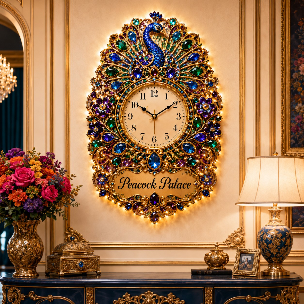 Peacock Custom Name Wall Clock — personalized with a custom name