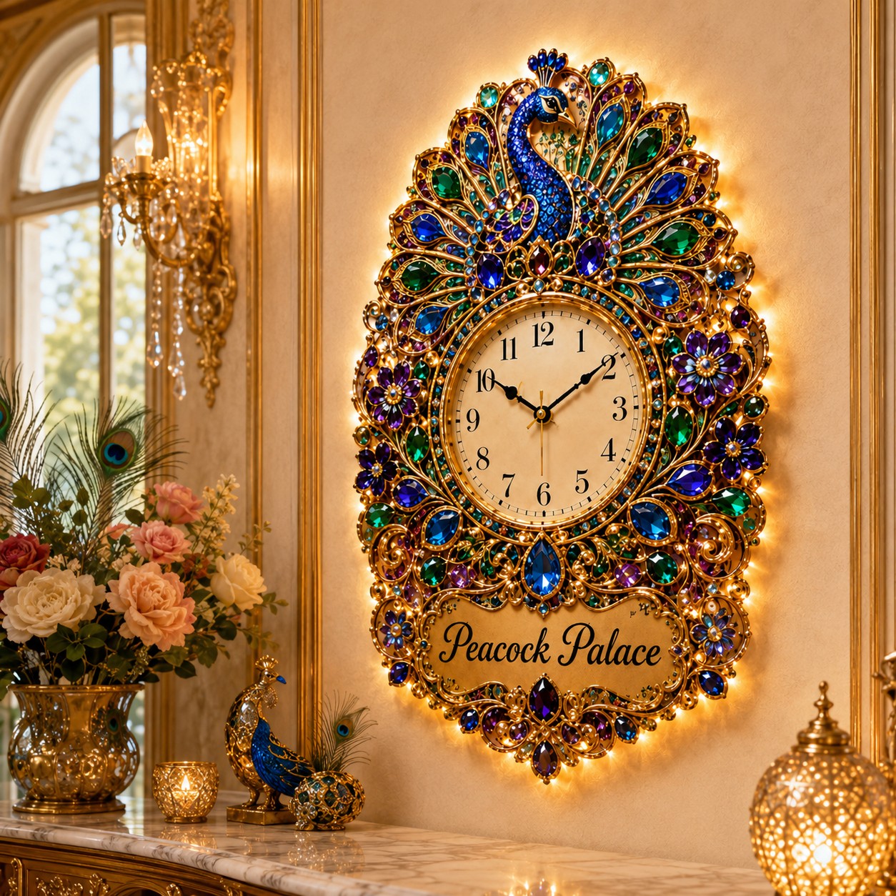 Peacock Custom Name Wall Clock — personalized with a custom name