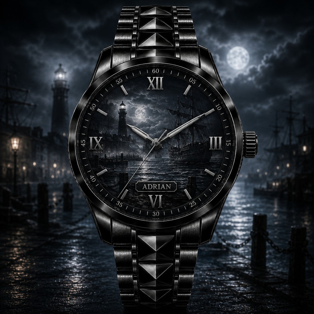 Custom Moonlit Ghost Harbor Watch — personalized with a custom name