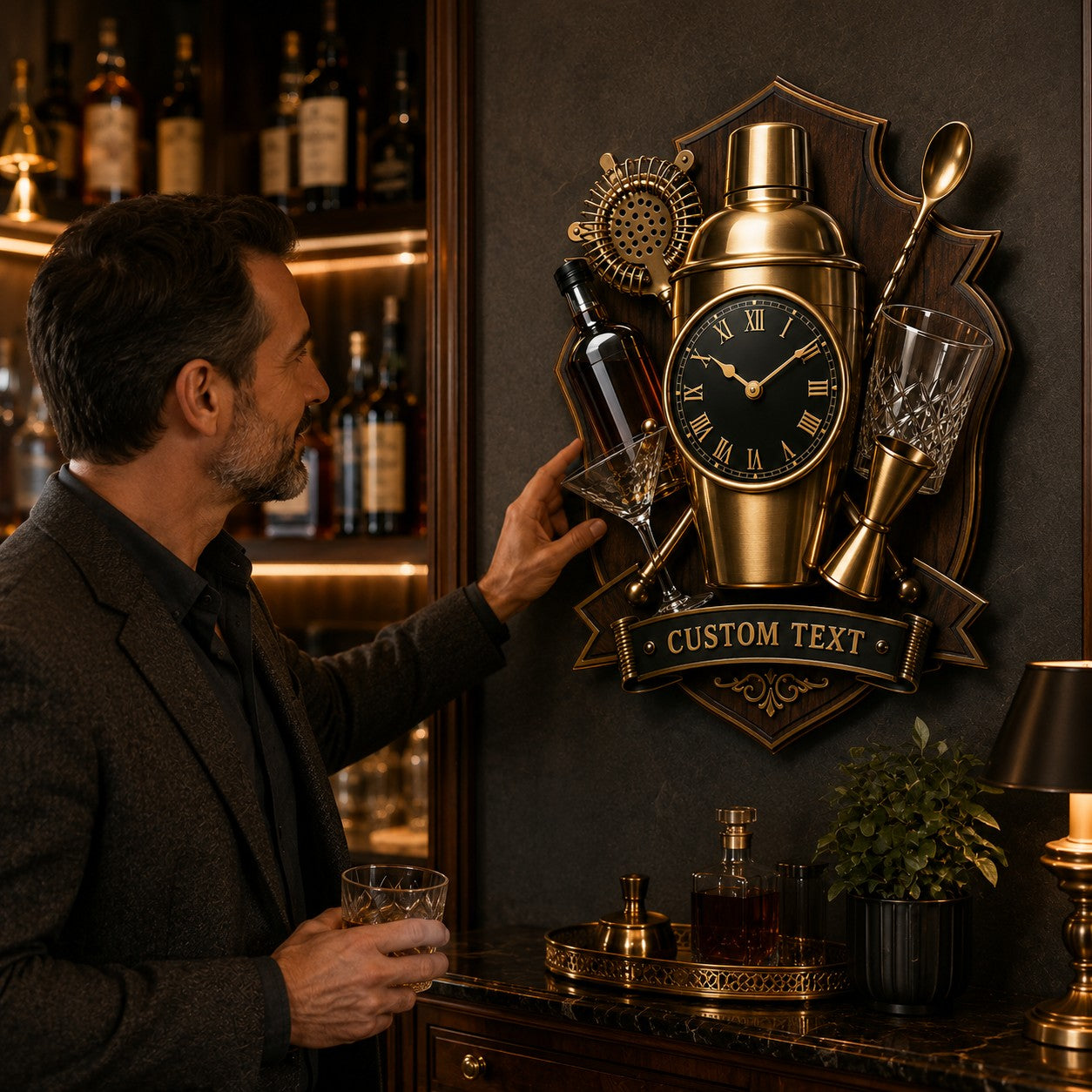 Bartender Custom Name Wall Clock — personalized with a custom name
