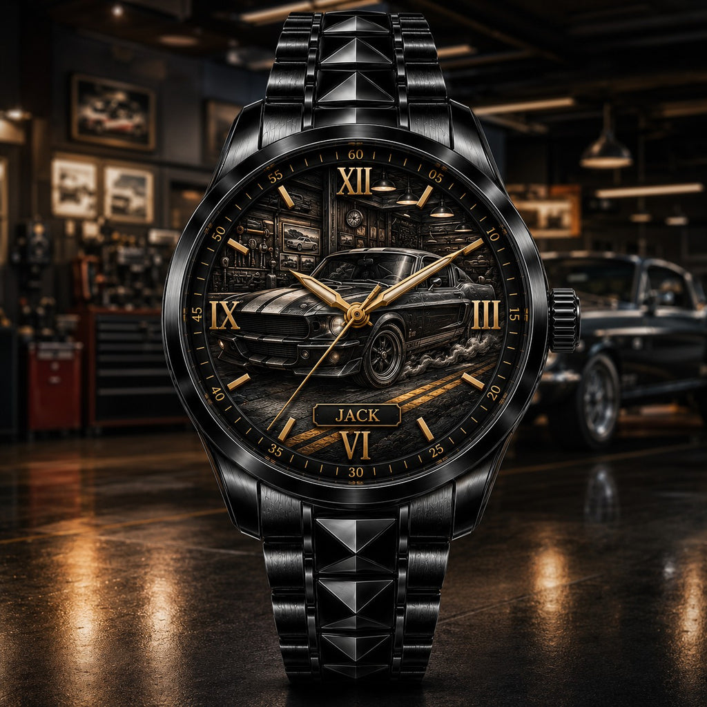 Personalized Muscle Car Watch with a custom name set into the design
