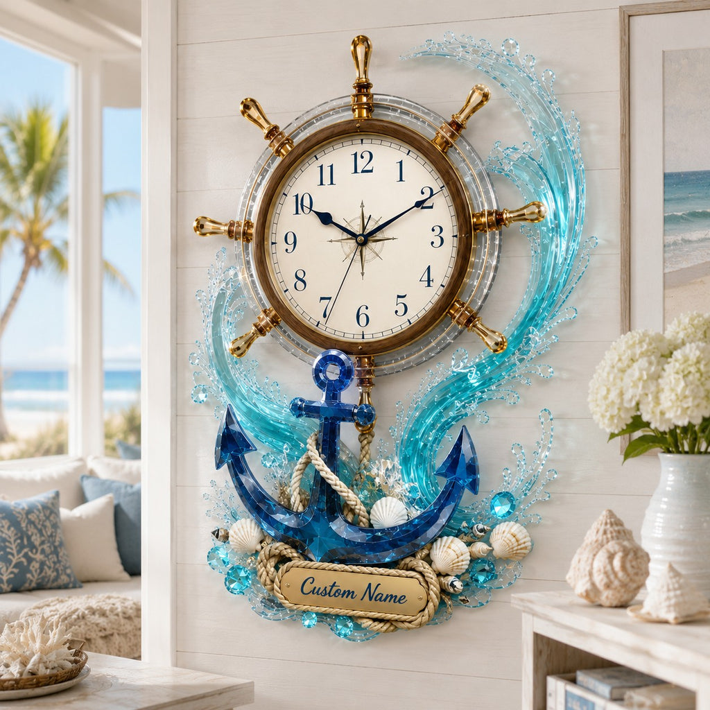 Nautical Custom Name Wall Clock — personalized with a custom name