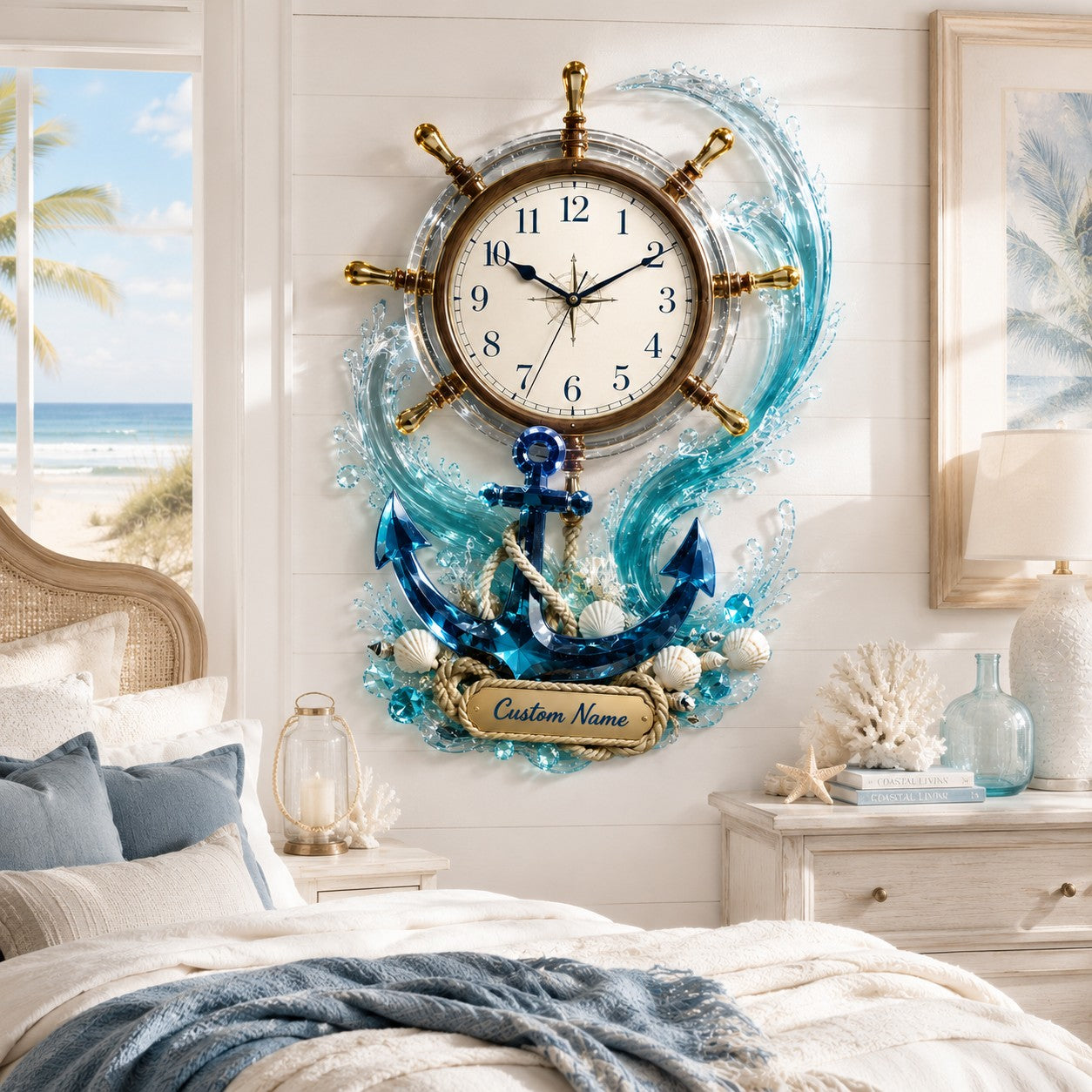 Nautical Custom Name Wall Clock — personalized with a custom name