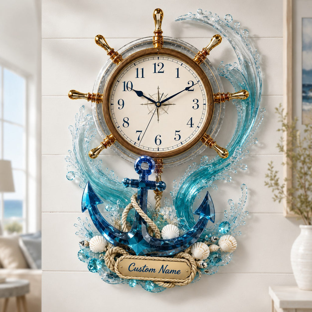 Nautical Custom Name Wall Clock — personalized with a custom name