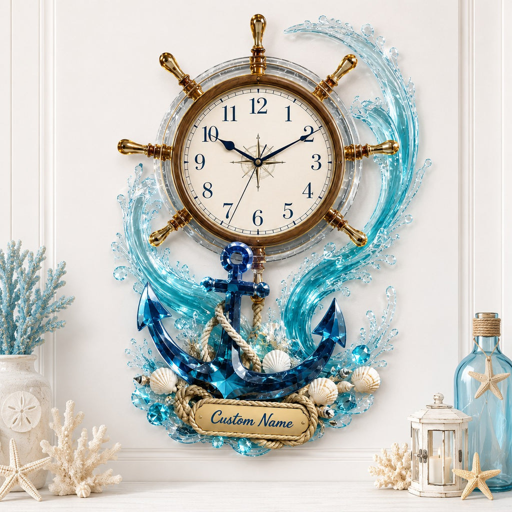 Nautical Custom Name Wall Clock — personalized with a custom name