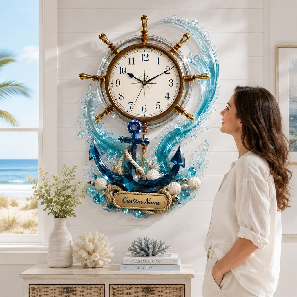 Nautical Custom Name Wall Clock — personalized with a custom name