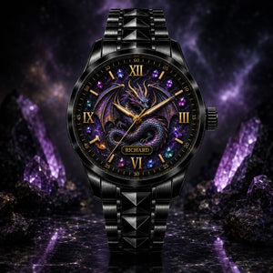 Personalized Fantasy Dragon Watch with Custom Name - Men's & Women's, Leather or Metal Strap - Gift