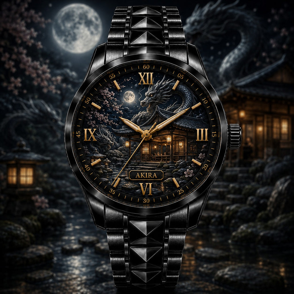 Custom Personalized Japanese Dragon Watch — personalized with a custom name