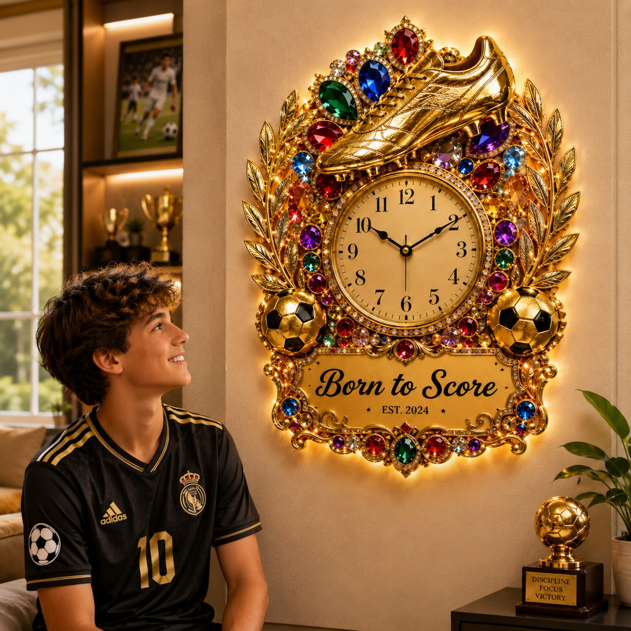 Soccer cleat Custom Name Wall Clock — personalized with a custom name
