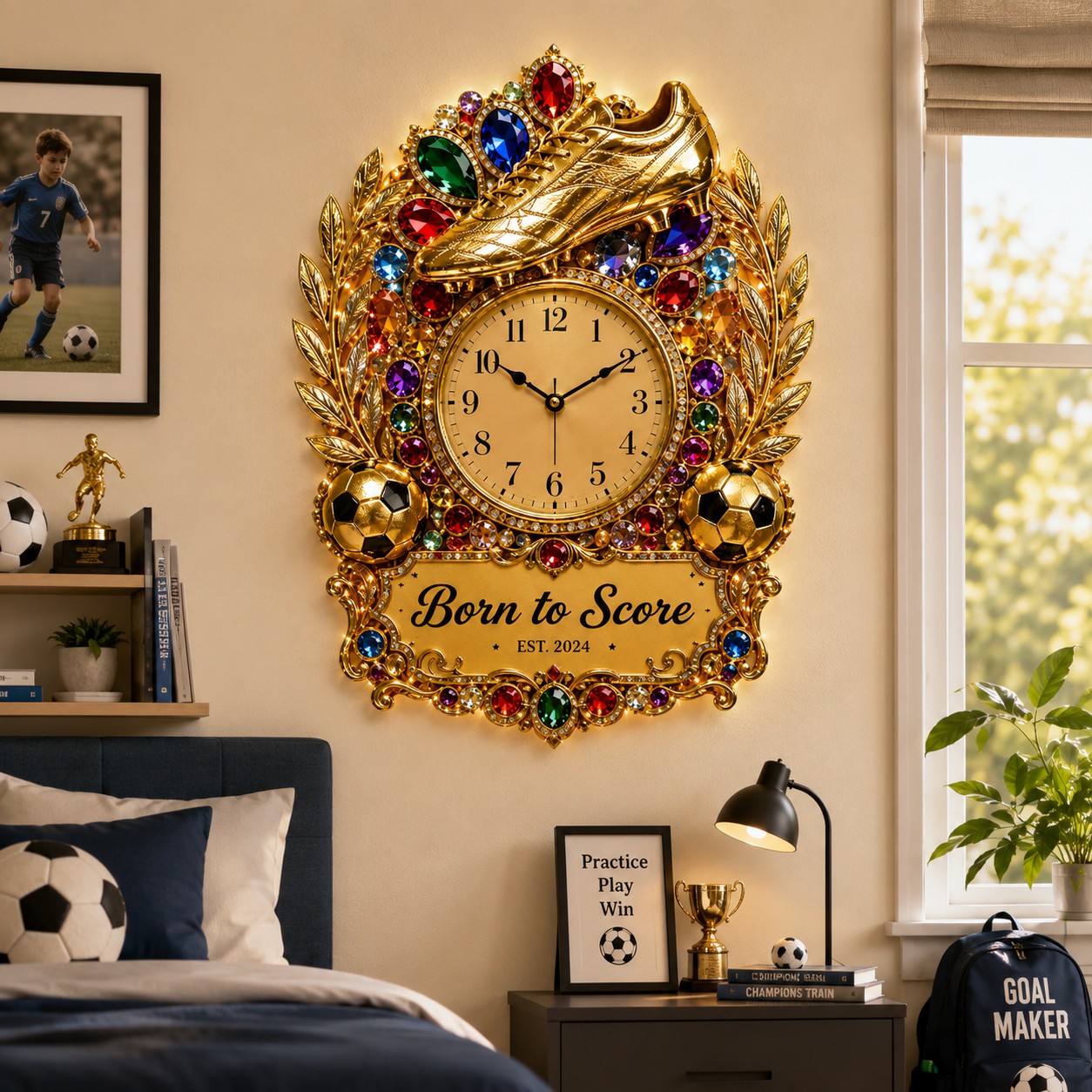 Soccer cleat Custom Name Wall Clock — personalized with a custom name