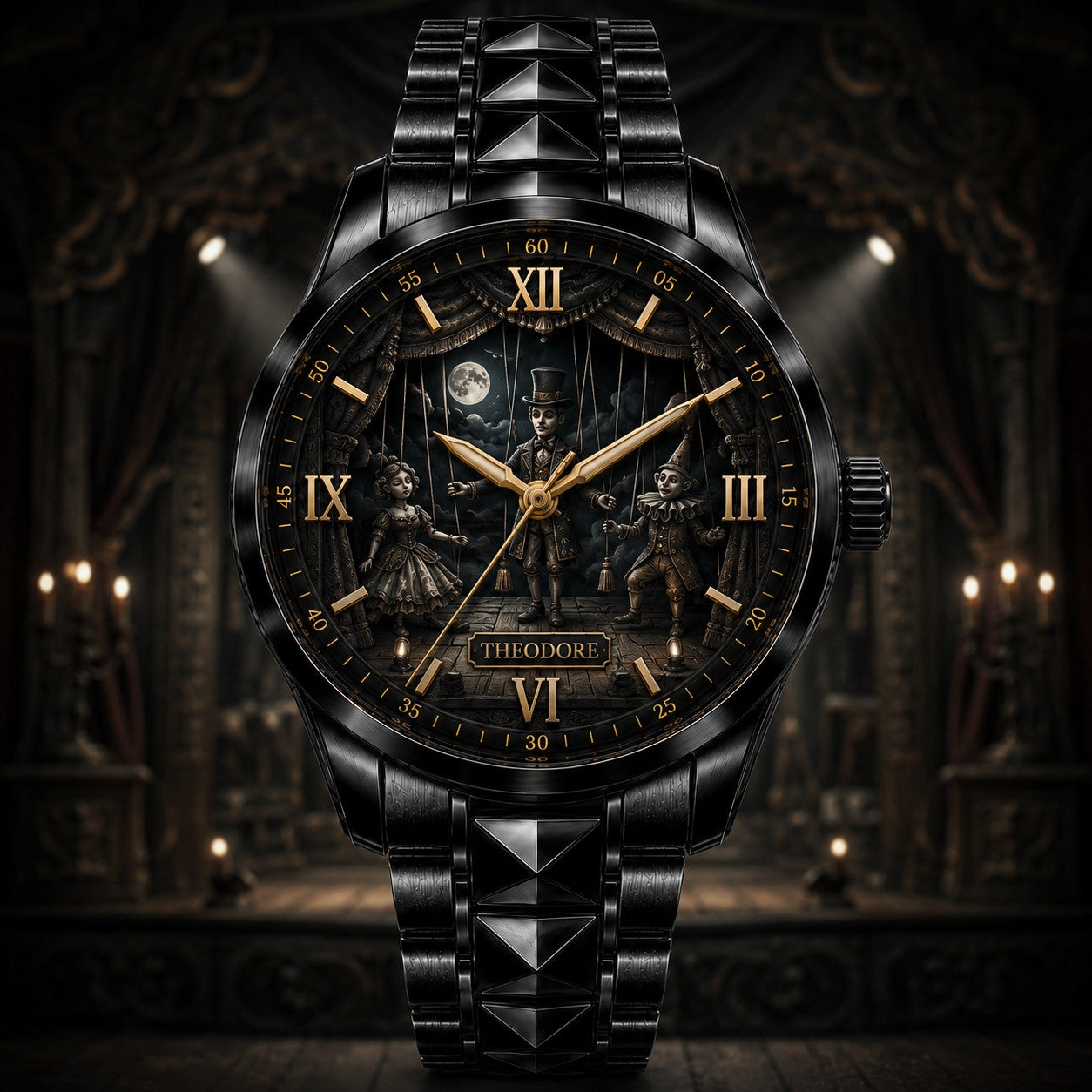 Custom Gothic Puppet Theater Watch — personalized with a custom name
