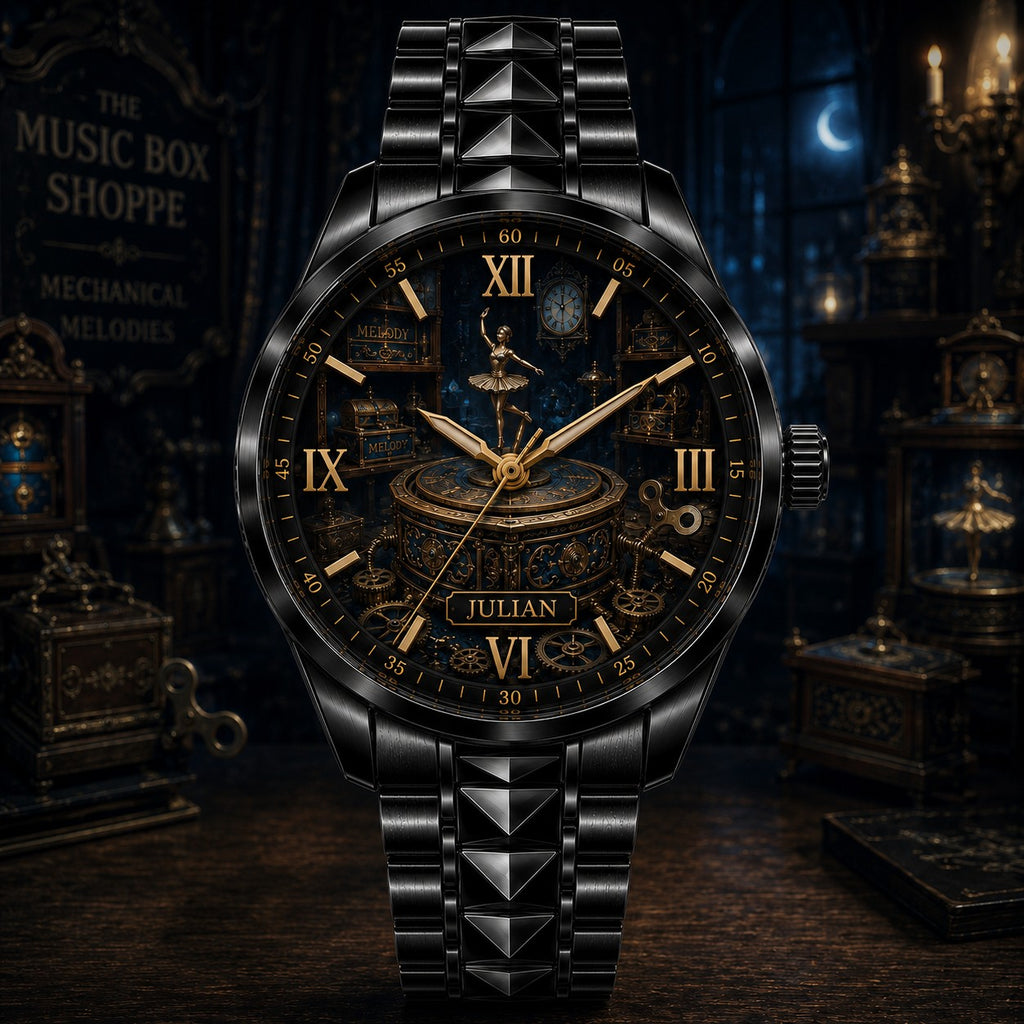 Custom Mechanical Music Box Watch — personalized with a custom name