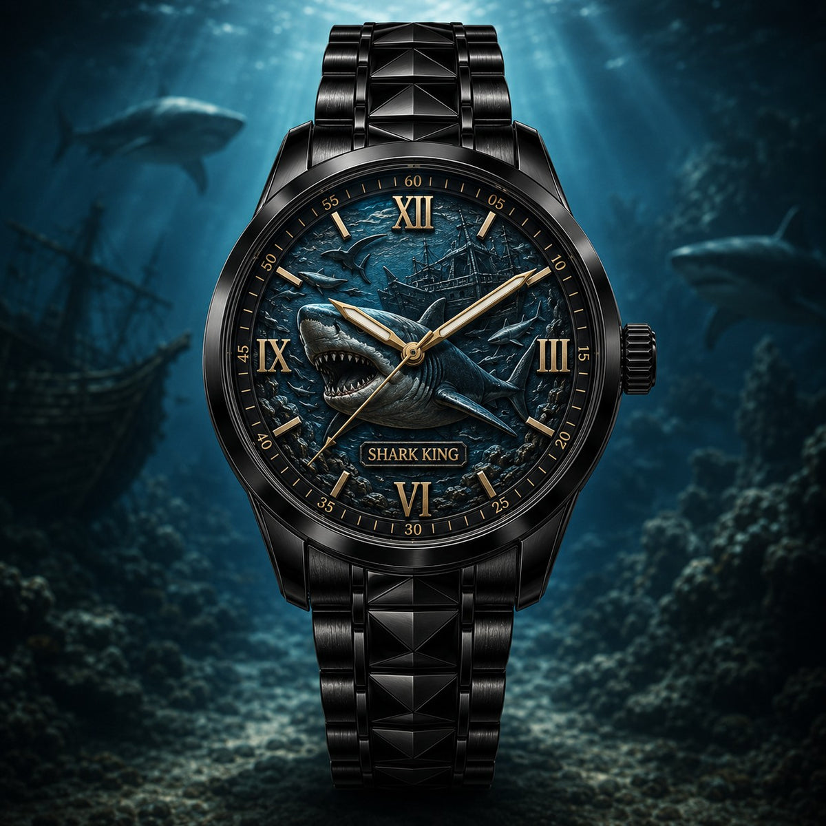 Personalized Shark Watch with a custom name set into the design