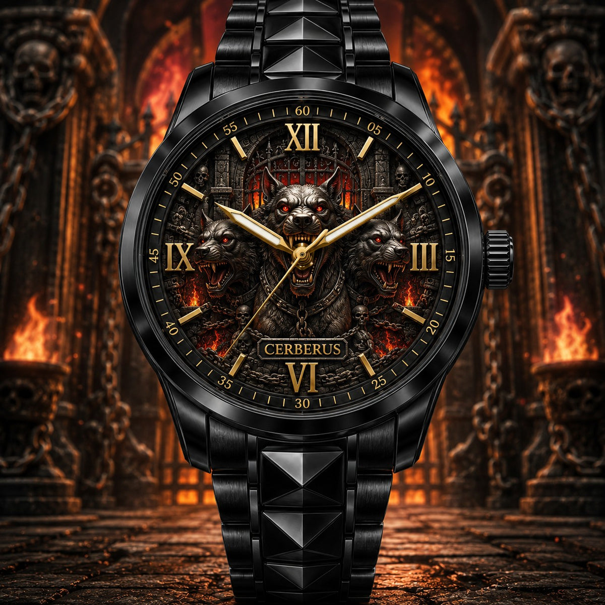 Personalized Cerberus Watch with a custom name set into the design
