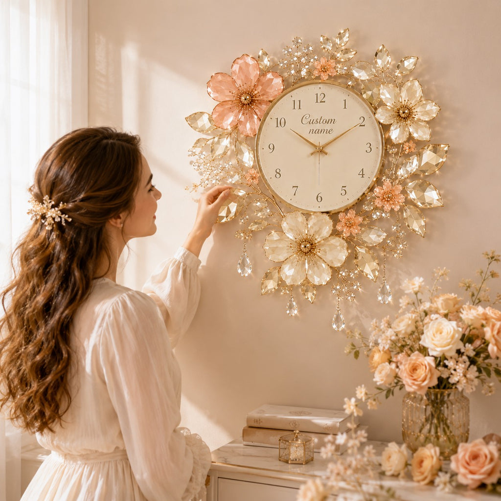 Personalized floral wall clock — personalized with a custom name