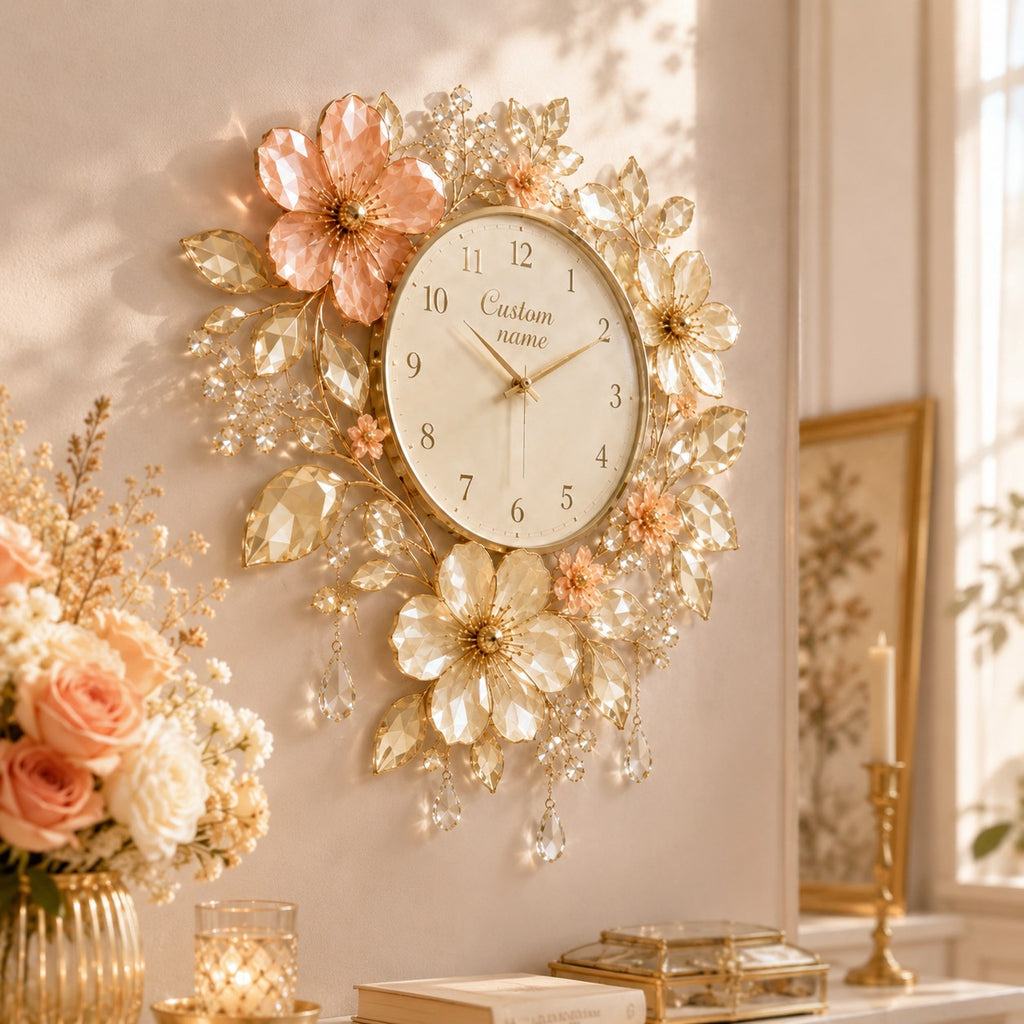 Personalized floral wall clock — personalized with a custom name