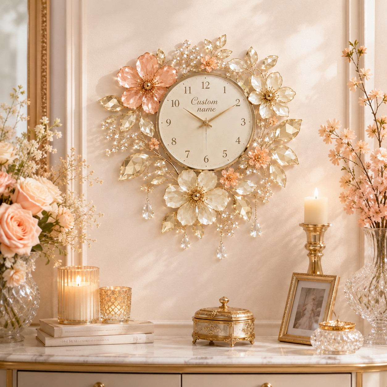 Personalized floral wall clock — personalized with a custom name