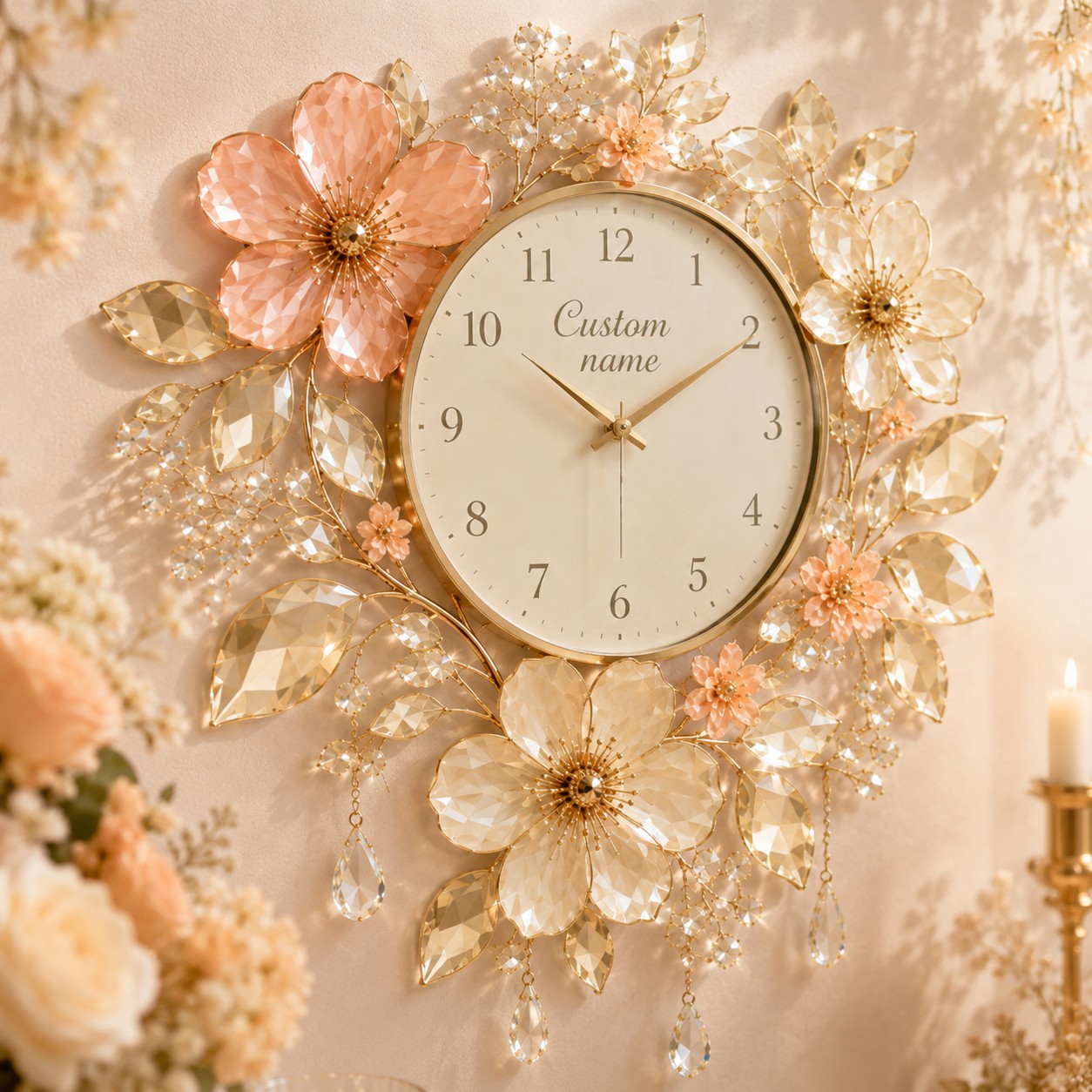 Personalized floral wall clock — personalized with a custom name