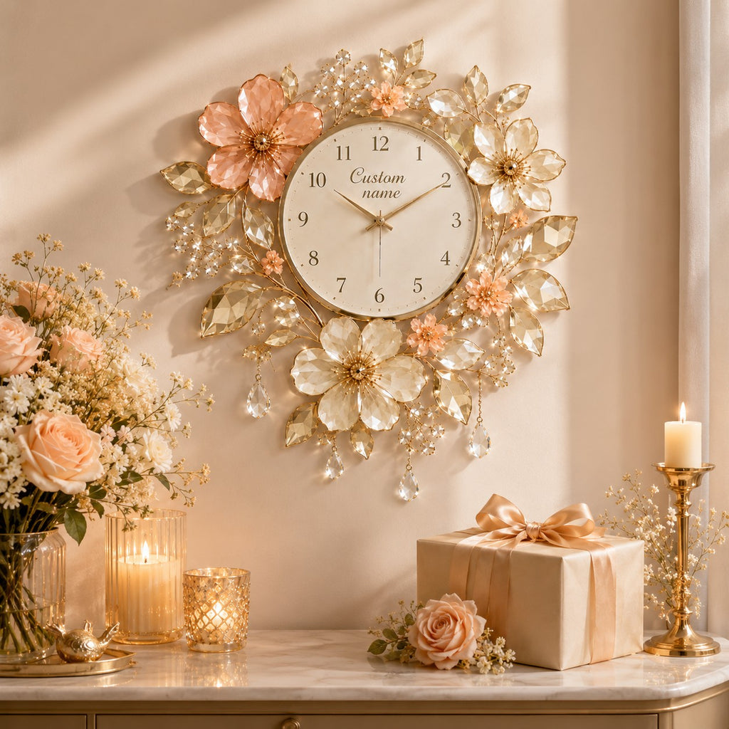Personalized floral wall clock — personalized with a custom name
