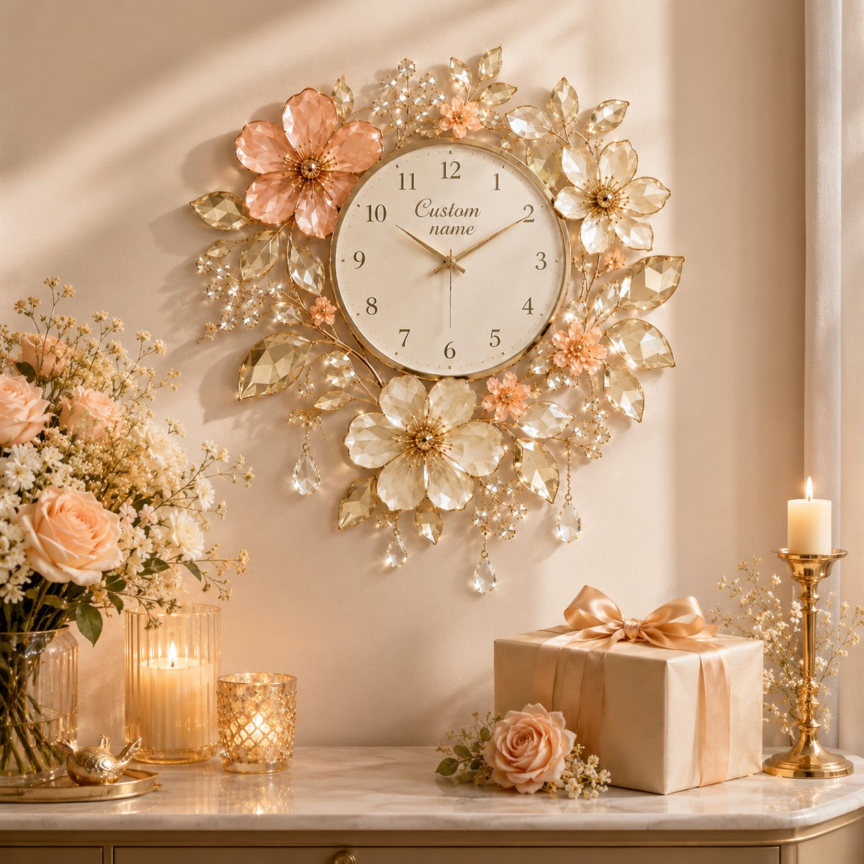 Personalized floral wall clock — personalized with a custom name