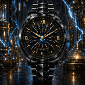 Personalized Obsidian Star Watch with Custom Name - Men's & Women's, Leather or Metal Strap - Gift for Him