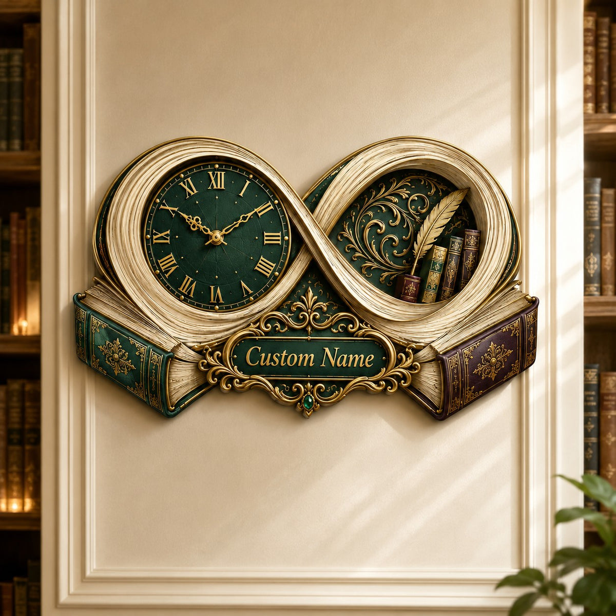 Infinity Book Personalized Wall Clock — personalized with a custom name