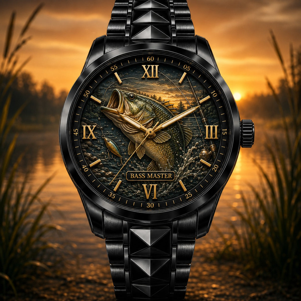 Personalized Bass Fishing Watch with a custom name set into the design