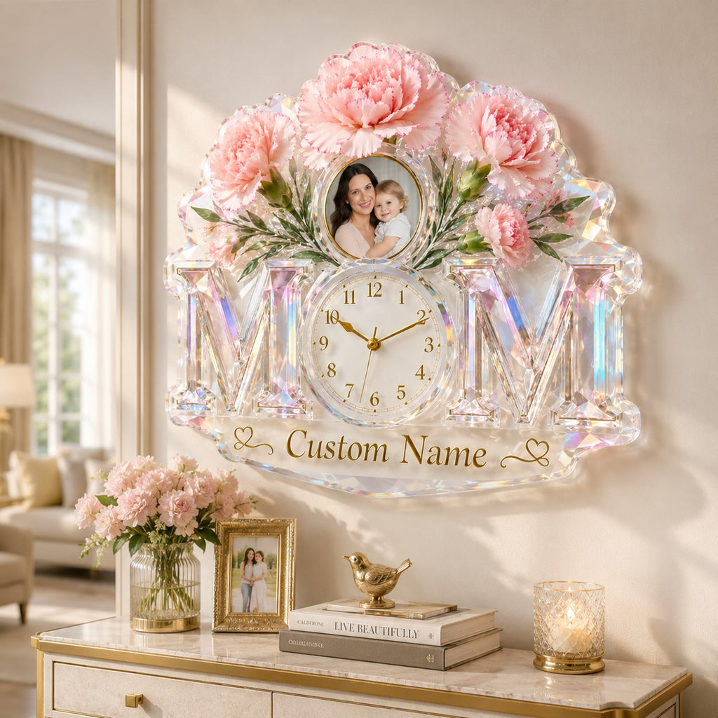 Mom photo Custom Name Wall Clock — personalized with a custom name