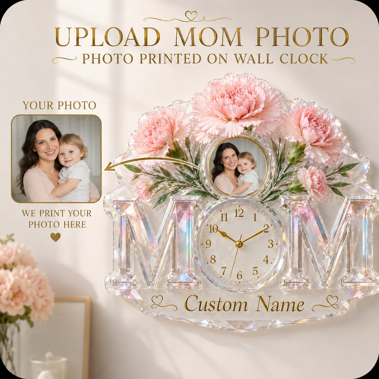 Mom photo Custom Name Wall Clock — personalized with a custom name