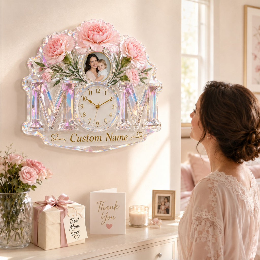 Mom photo Custom Name Wall Clock — personalized with a custom name