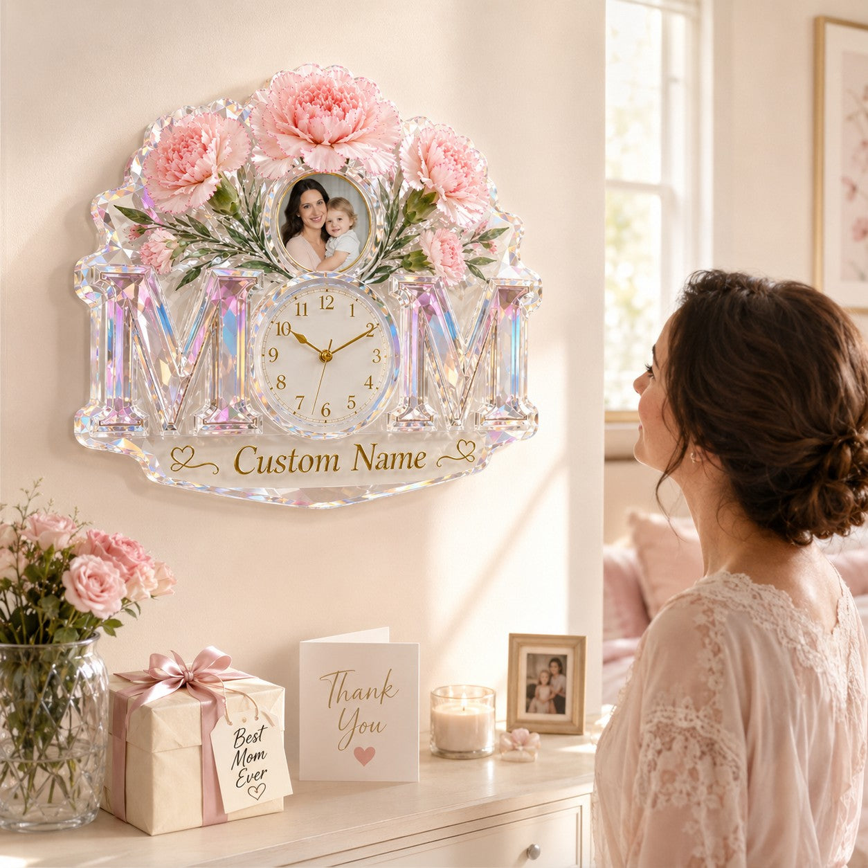 Mom photo Custom Name Wall Clock — personalized with a custom name